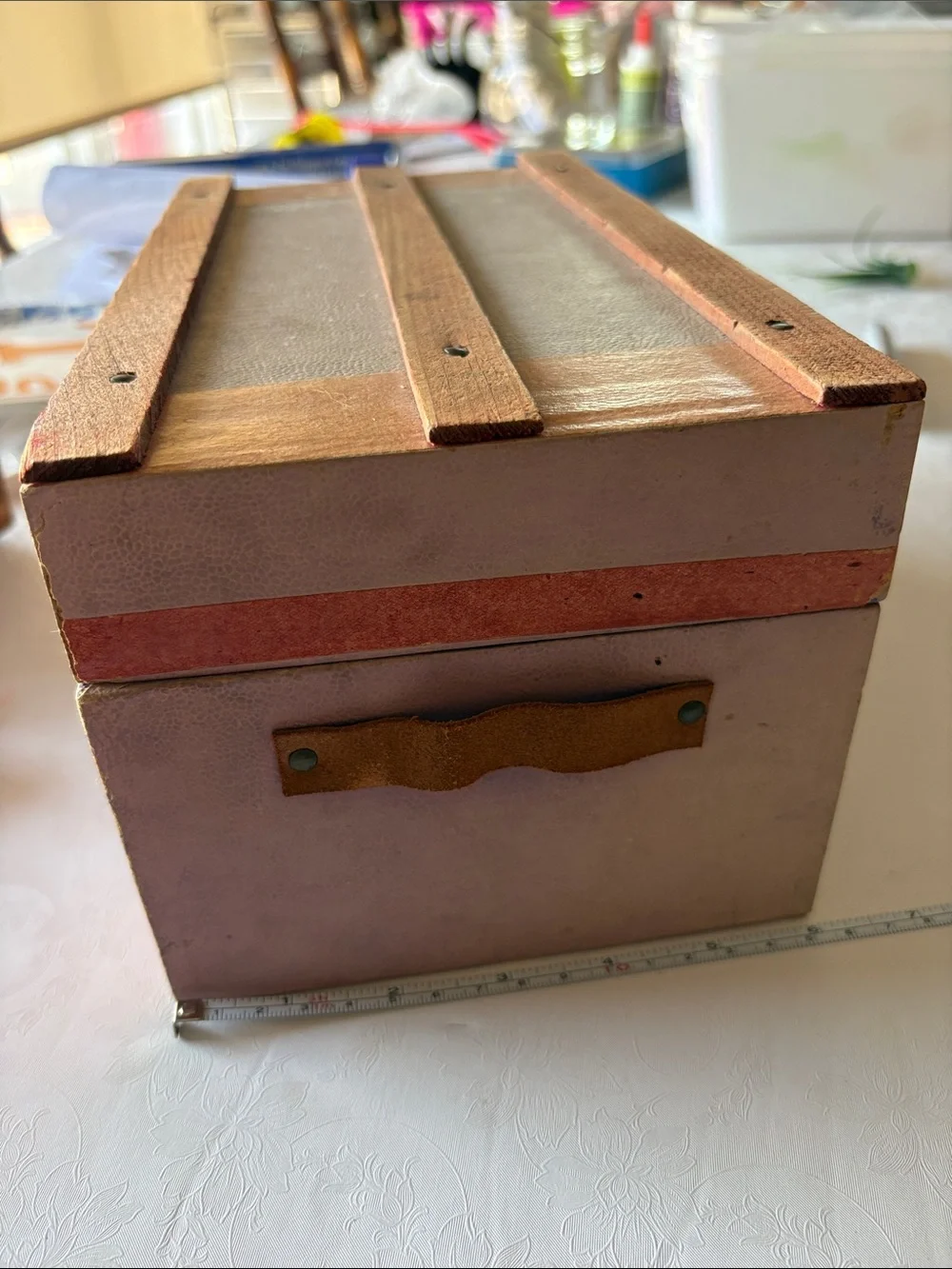 Vintage Pink and Wood Decorative Doll Trunks- Brand Unspecified